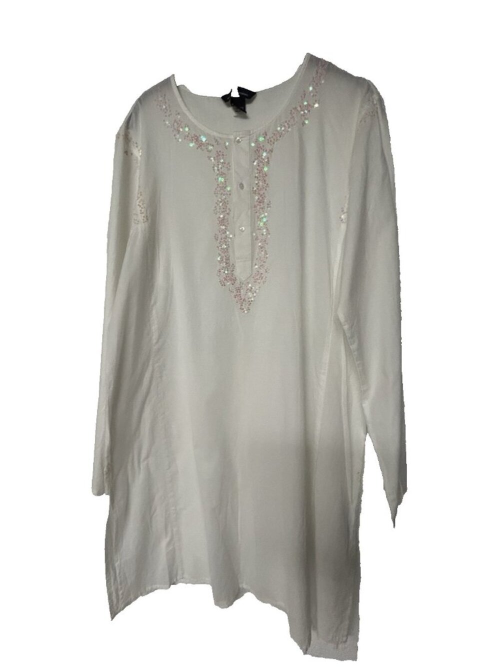 VS Vtg Moda International White Cotton Tunic Dress Size L Sequined
